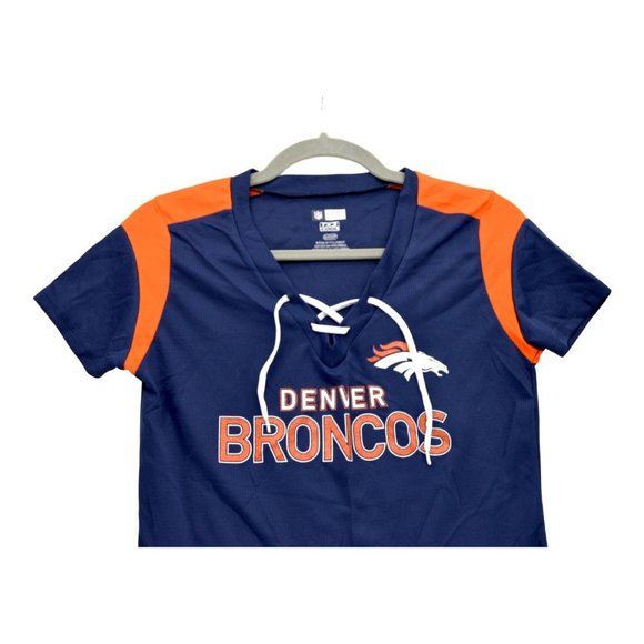 NFL Team Apparel‎ Womens S Short Sleeve Front Tie Closure Shirt Navy - Picture 2 of 4